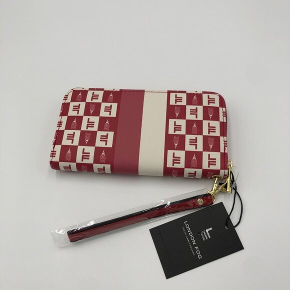London Fog Adalia Signature Zip Around Wallet - Brick Red & White NWT - Picture 5 of 8